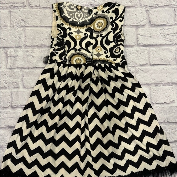 Owls & Bats Girl’s Dress Size 6 Halloween Contrast Fabrics Black Tulle Chevron - Picture 5 of 7